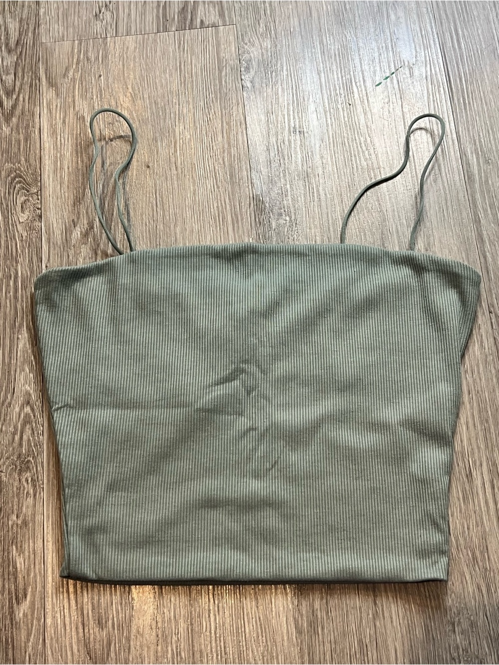 Love Tree Olive Ribbed Spaghetti Strap Crop Top
